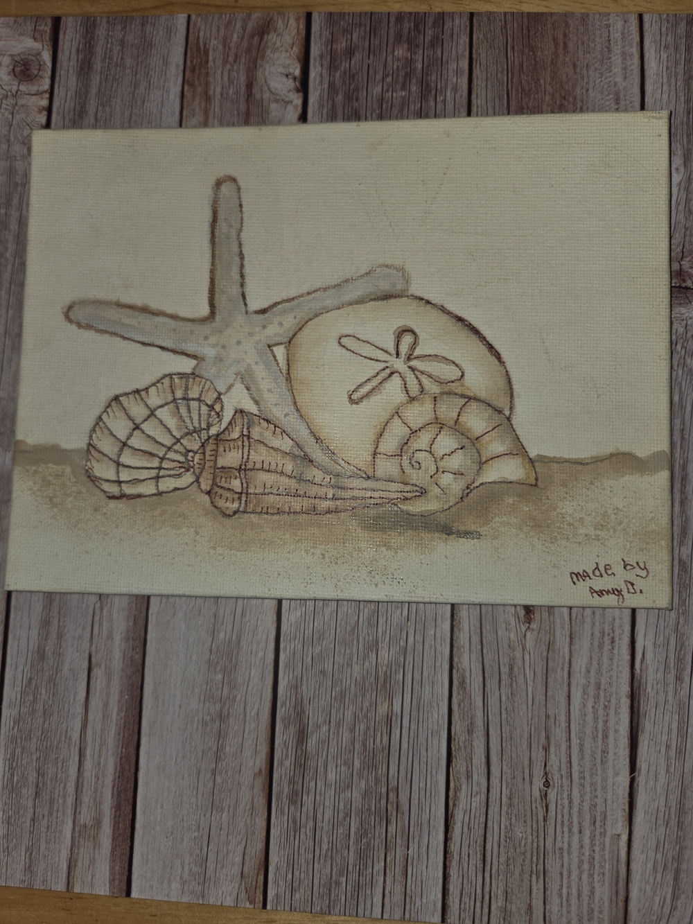 Coastal Seashell & Starfish Illustration Wall Art - Neutral Beige